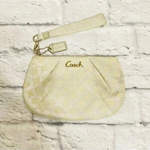 Coach Cream With Signature C’s in Metallic Silver, Silver Hardware Grey Leather